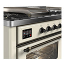 ILVE Majestic III 60-inch Dual Fuel Range with 7 Natural Gas Burner, Griddle, French Top and Triple Glass Door Electric Oven in Antique White with Burnished Trim (UM60FSNR3AWB)