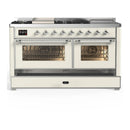 ILVE Majestic III 60-inch Dual Fuel Range with 5 Liquid Propane Burner, Griddle, French Top and Triple Glass Door Electric Oven in Antique White with Chrome Trim (UM60FSNR3AWCLP)