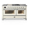 ILVE Majestic III 60-inch Dual Fuel Range with 5 Liquid Propane Burner, Griddle, French Top and Triple Glass Door Electric Oven in Antique White with Chrome Trim (UM60FSNR3AWCLP)
