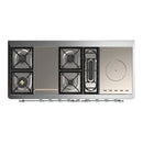 ILVE Majestic III 60-inch Dual Fuel Range with 7 Natural Gas Burner, Griddle, French Top and Triple Glass Door Electric Oven in Antique White with Chrome Trim (UM60FSNR3AWC)