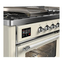 ILVE Majestic III 60-inch Dual Fuel Range with 7 Natural Gas Burner, Griddle, French Top and Triple Glass Door Electric Oven in Antique White with Chrome Trim (UM60FSNR3AWC)