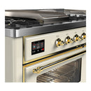 ILVE Majestic III 60-inch Dual Fuel Range with 5 Liquid Propane Burner, Griddle, French Top and Triple Glass Door Electric Oven in Antique White with Brass Trim (UM60FSNR3AWGLP)