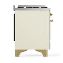 ILVE Majestic III 60-inch Dual Fuel Range with 7 Natural Gas Burner, Griddle, French Top and Triple Glass Door Electric Oven in Antique White with Brass Trim (UM60FSNR3AWG)