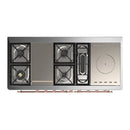 ILVE Majestic III 60-inch Dual Fuel Range with 7 Natural Gas Burner, Griddle, French Top and Triple Glass Door Electric Oven in Antique White with Copper Trim (UM60FSNR3AWP)