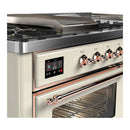 ILVE Majestic III 60-inch Dual Fuel Range with 7 Natural Gas Burner, Griddle, French Top and Triple Glass Door Electric Oven in Antique White with Copper Trim (UM60FSNR3AWP)