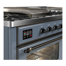 ILVE Majestic III 60-inch Dual Fuel Range with 5 Liquid Propane Burner, Griddle, French Top and Triple Glass Door Electric Oven in Blue Grey with Burnished Trim (UM60FSNR3BGBLP)