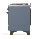 ILVE Majestic III 60-inch Dual Fuel Range with 5 Liquid Propane Burner, Griddle, French Top and Triple Glass Door Electric Oven in Blue Grey with Burnished Trim (UM60FSNR3BGBLP)