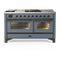 ILVE Majestic III 60-inch Dual Fuel Range with 5 Liquid Propane Burner, Griddle, French Top and Triple Glass Door Electric Oven in Blue Grey with Burnished Trim (UM60FSNR3BGBLP)