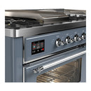 ILVE Majestic III 60-inch Dual Fuel Range with 5 Liquid Propane Burner, Griddle, French Top and Triple Glass Door Electric Oven in Blue Grey with Chrome Trim (UM60FSNR3BGCLP)