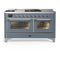 ILVE Majestic III 60-inch Dual Fuel Range with 5 Liquid Propane Burner, Griddle, French Top and Triple Glass Door Electric Oven in Blue Grey with Chrome Trim (UM60FSNR3BGCLP)