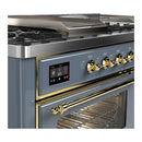 ILVE Majestic III 60-inch Dual Fuel Range with 5 Liquid Propane Burner, Griddle, French Top and Triple Glass Door Electric Oven in Blue Grey with Brass Trim (UM60FSNR3BGGLP)