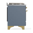 ILVE Majestic III 60-inch Dual Fuel Range with 5 Liquid Propane Burner, Griddle, French Top and Triple Glass Door Electric Oven in Blue Grey with Brass Trim (UM60FSNR3BGGLP)