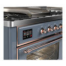 ILVE Majestic III 60-inch Dual Fuel Range with 5 Liquid Propane Burner, Griddle, French Top and Triple Glass Door Electric Oven in Blue Grey with Copper Trim (UM60FSNR3BGPLP)