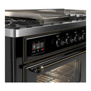 ILVE Majestic III 60-inch Dual Fuel Range with 7 Natural Gas Burner, Griddle, French Top and Triple Glass Door Electric Oven in Glossy Black with Burnished Trim (UM60FSNR3BKB)