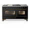 ILVE Majestic III 60-inch Dual Fuel Range with 7 Natural Gas Burner, Griddle, French Top and Triple Glass Door Electric Oven in Glossy Black with Burnished Trim (UM60FSNR3BKB)