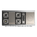 ILVE Majestic III 60-inch Dual Fuel Range with 7 Natural Gas Burner, Griddle, French Top and Triple Glass Door Electric Oven in Glossy Black with Chrome Trim (UM60FSNR3BKC)