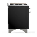 ILVE Majestic III 60-inch Dual Fuel Range with 7 Natural Gas Burner, Griddle, French Top and Triple Glass Door Electric Oven in Glossy Black with Chrome Trim (UM60FSNR3BKC)