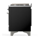 ILVE Majestic III 60-inch Dual Fuel Range with 7 Natural Gas Burner, Griddle, French Top and Triple Glass Door Electric Oven in Glossy Black with Chrome Trim (UM60FSNR3BKC)