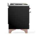 ILVE Majestic III 60-inch Dual Fuel Range with 7 Natural Gas Burner, Griddle, French Top and Triple Glass Door Electric Oven in Glossy Black with Copper Trim (UM60FSNR3BKP)