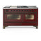 ILVE Majestic III 60-inch Dual Fuel Range with 5 Liquid Propane Burner, Griddle, French Top and Triple Glass Door Electric Oven in Burgundy with Burnished Trim (UM60FSNR3BUBLP)