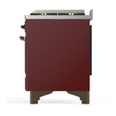 ILVE Majestic III 60-inch Dual Fuel Range with 7 Natural Gas Burner, Griddle, French Top and Triple Glass Door Electric Oven in Burgundy with Burnished Trim (UM60FSNR3BUB)