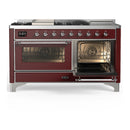 ILVE Majestic III 60-inch Dual Fuel Range with 5 Liquid Propane Burner, Griddle, French Top and Triple Glass Door Electric Oven in Burgundy with Chrome Trim (UM60FSNR3BUCLP)