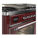 ILVE Majestic III 60-inch Dual Fuel Range with 5 Liquid Propane Burner, Griddle, French Top and Triple Glass Door Electric Oven in Burgundy with Chrome Trim (UM60FSNR3BUCLP)