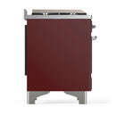 ILVE Majestic III 60-inch Dual Fuel Range with 7 Natural Gas Burner, Griddle, French Top and Triple Glass Door Electric Oven in Burgundy with Chrome Trim (UM60FSNR3BUC)
