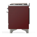 ILVE Majestic III 60-inch Dual Fuel Range with 7 Natural Gas Burner, Griddle, French Top and Triple Glass Door Electric Oven in Burgundy with Chrome Trim (UM60FSNR3BUC)