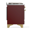 ILVE Majestic III 60-inch Dual Fuel Range with 7 Natural Gas Burner, Griddle, French Top and Triple Glass Door Electric Oven in Burgundy with Brass Trim (UM60FSNR3BUG)