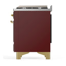 ILVE Majestic III 60-inch Dual Fuel Range with 7 Natural Gas Burner, Griddle, French Top and Triple Glass Door Electric Oven in Burgundy with Brass Trim (UM60FSNR3BUG)