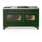ILVE Majestic III 60-inch Dual Fuel Range with 5 Liquid Propane Burner, Griddle, French Top and Triple Glass Door Electric Oven in Emerald Green with Burnished Trim (UM60FSNR3EGBLP)