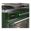 ILVE Majestic III 60-inch Dual Fuel Range with 7 Natural Gas Burner, Griddle, French Top and Triple Glass Door Electric Oven in Emerald Green with Chrome Trim (UM60FSNR3EGC)
