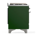 ILVE Majestic III 60-inch Dual Fuel Range with 7 Natural Gas Burner, Griddle, French Top and Triple Glass Door Electric Oven in Emerald Green with Chrome Trim (UM60FSNR3EGC)