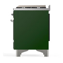 ILVE Majestic III 60-inch Dual Fuel Range with 7 Natural Gas Burner, Griddle, French Top and Triple Glass Door Electric Oven in Emerald Green with Chrome Trim (UM60FSNR3EGC)