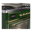 ILVE Majestic III 60-inch Dual Fuel Range with 5 Liquid Propane Burner, Griddle, French Top and Triple Glass Door Electric Oven in Emerald Green with Brass Trim (UM60FSNR3EGGLP)