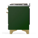 ILVE Majestic III 60-inch Dual Fuel Range with 7 Natural Gas Burner, Griddle, French Top and Triple Glass Door Electric Oven in Emerald Green with Brass Trim (UM60FSNR3EGG)