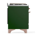 ILVE Majestic III 60-inch Dual Fuel Range with 7 Natural Gas Burner, Griddle, French Top and Triple Glass Door Electric Oven in Emerald Green with Copper Trim (UM60FSNR3EGP)