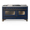 ILVE Majestic III 60-inch Dual Fuel Range with 5 Liquid Propane Burner, Griddle, French Top and Triple Glass Door Electric Oven in Midnight Blue with Burnished Trim (UM60FSNR3MBBLP)