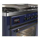 ILVE Majestic III 60-inch Dual Fuel Range with 7 Natural Gas Burner, Griddle, French Top and Triple Glass Door Electric Oven in Midnight Blue with Burnished Trim (UM60FSNR3MBB)
