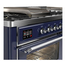 ILVE Majestic III 60-inch Dual Fuel Range with 7 Natural Gas Burner, Griddle, French Top and Triple Glass Door Electric Oven in Midnight Blue with Chrome Trim (UM60FSNR3MBC)