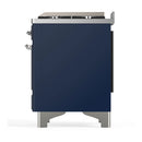 ILVE Majestic III 60-inch Dual Fuel Range with 7 Natural Gas Burner, Griddle, French Top and Triple Glass Door Electric Oven in Midnight Blue with Chrome Trim (UM60FSNR3MBC)