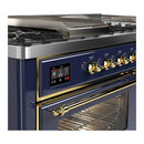 ILVE Majestic III 60-inch Dual Fuel Range with 5 Liquid Propane Burner, Griddle, French Top and Triple Glass Door Electric Oven in Blue Grey with Brass Trim (UM60FSNR3MBGLP)