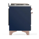 ILVE Majestic III 60-inch Dual Fuel Range with 7 Natural Gas Burner, Griddle, French Top and Triple Glass Door Electric Oven in Midnight Blue with Copper Trim (UM60FSNR3MBP)