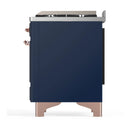 ILVE Majestic III 60-inch Dual Fuel Range with 7 Natural Gas Burner, Griddle, French Top and Triple Glass Door Electric Oven in Midnight Blue with Copper Trim (UM60FSNR3MBP)