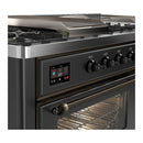 ILVE Majestic III 60-inch Dual Fuel Range with 7 Natural Gas Burner, Griddle, French Top and Triple Glass Door Electric Oven in Graphite Matte with Burnished Trim (UM60FSNR3MGB)
