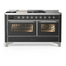 ILVE Majestic III 60-inch Dual Fuel Range with 5 Liquid Propane Burner, Griddle, French Top and Triple Glass Door Electric Oven in Graphite Matte with Chrome Trim (UM60FSNR3MGCLP)