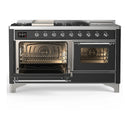 ILVE Majestic III 60-inch Dual Fuel Range with 5 Liquid Propane Burner, Griddle, French Top and Triple Glass Door Electric Oven in Graphite Matte with Chrome Trim (UM60FSNR3MGCLP)