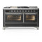 ILVE Majestic III 60-inch Dual Fuel Range with 5 Liquid Propane Burner, Griddle, French Top and Triple Glass Door Electric Oven in Graphite Matte with Chrome Trim (UM60FSNR3MGCLP)