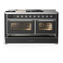 ILVE Majestic III 60-inch Dual Fuel Range with 7 Natural Gas Burner, Griddle, French Top and Triple Glass Door Electric Oven in Graphite Matte with Chrome Trim (UM60FSNR3MGC)